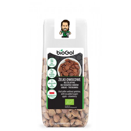 ŻELKI OWOCOWE BEZ ŻELATYNY, BEZ DODATKU CUKRÓW JABŁKO - TRUSKAWKA BEZGLUTENOWE BIO 90 g - BIOGOL