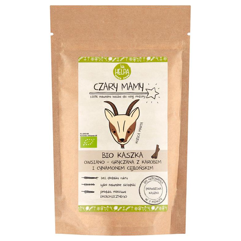 KASZKA OWSIANO - GRYCZANA Z KAROBEM I CYNAMONEM CEJLOŃSKIM BIO 200 g - HELPA