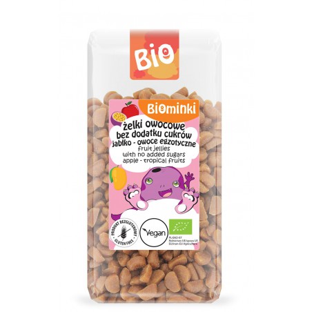 ŻELKI OWOCOWE BEZ DODATKU CUKRÓW JABŁKO - OWOCE EGZOTYCZNE BEZGLUTENOWE BIO 400 g - BIOMINKI