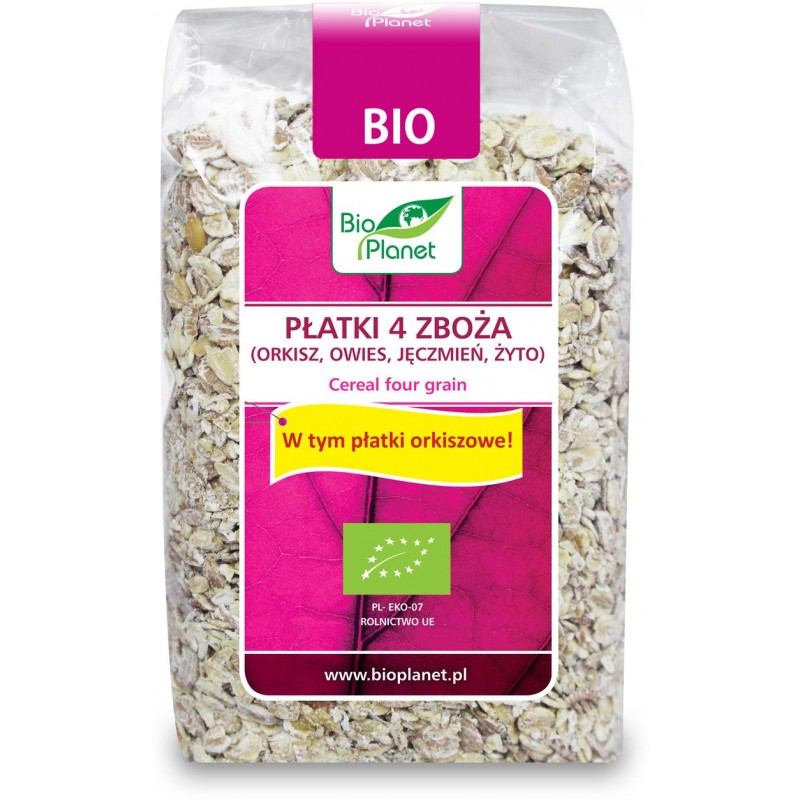 PŁATKI 4 ZBOŻA (ORKISZ, OWIES, JĘCZMIEŃ, ŻYTO) BIO 300 g - BIO PLANET