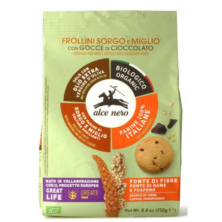 CIASTKA Z SORGO I PROSA Z DODATKIEM CZEKOLADY I OLIWY Z OLIWEK EXTRA VIRGIN (14,5 %) BIO 250 g - ALCE NERO