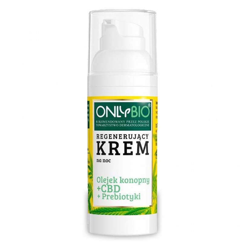KREM DO TWARZY REGENERUJĄCY NA NOC OLEJEK KONOPNY + CBD + PREBIOTYKI ECO 50 ml - ONLY BIO