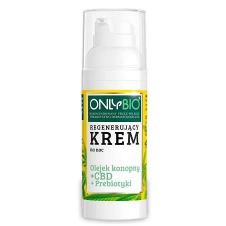 KREM DO TWARZY REGENERUJĄCY NA NOC OLEJEK KONOPNY + CBD + PREBIOTYKI ECO 50 ml - ONLY BIO