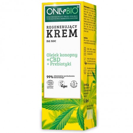 KREM DO TWARZY REGENERUJĄCY NA NOC OLEJEK KONOPNY + CBD + PREBIOTYKI ECO 50 ml - ONLY BIO