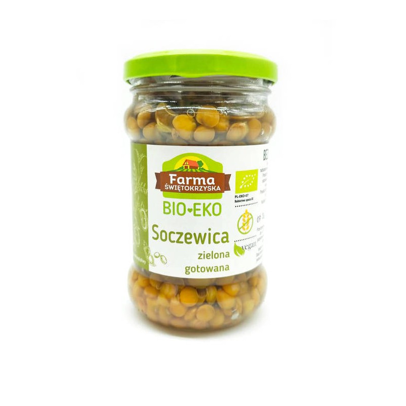 SOCZEWICA ZIELONA GOTOWANA BEZGLUTENOWA BIO 300 g (195 g) (SŁOIK) - FARMA ŚWIĘTOKRZYSKA