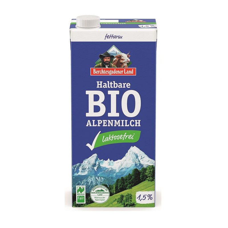 MLEKO ALPEJSKIE UHT O OBNIŻONEJ ZAWARTOŚCI LAKTOZY (min. 1,5 % TŁUSZCZU) BIO 1 L - BERCHTESGADENER LAND
