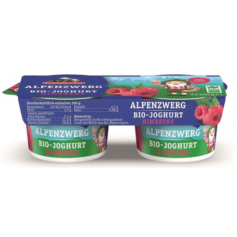 JOGURT MALINOWY (3,9 % TŁUSZCZU W MLEKU) BEZGLUTENOWY BIO (2 x 100 g) 200 g - BERCHTESGADENER LAND