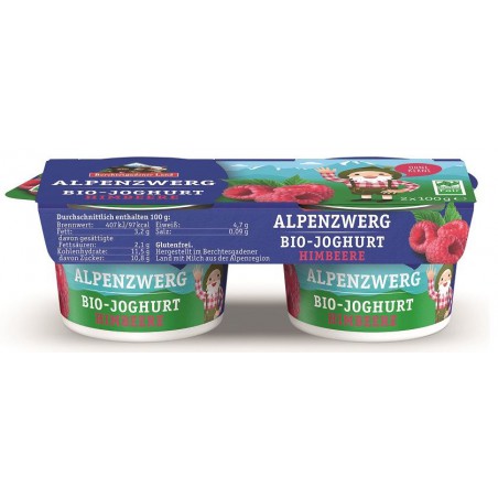 JOGURT MALINOWY (3,9 % TŁUSZCZU W MLEKU) BEZGLUTENOWY BIO (2 x 100 g) 200 g - BERCHTESGADENER LAND