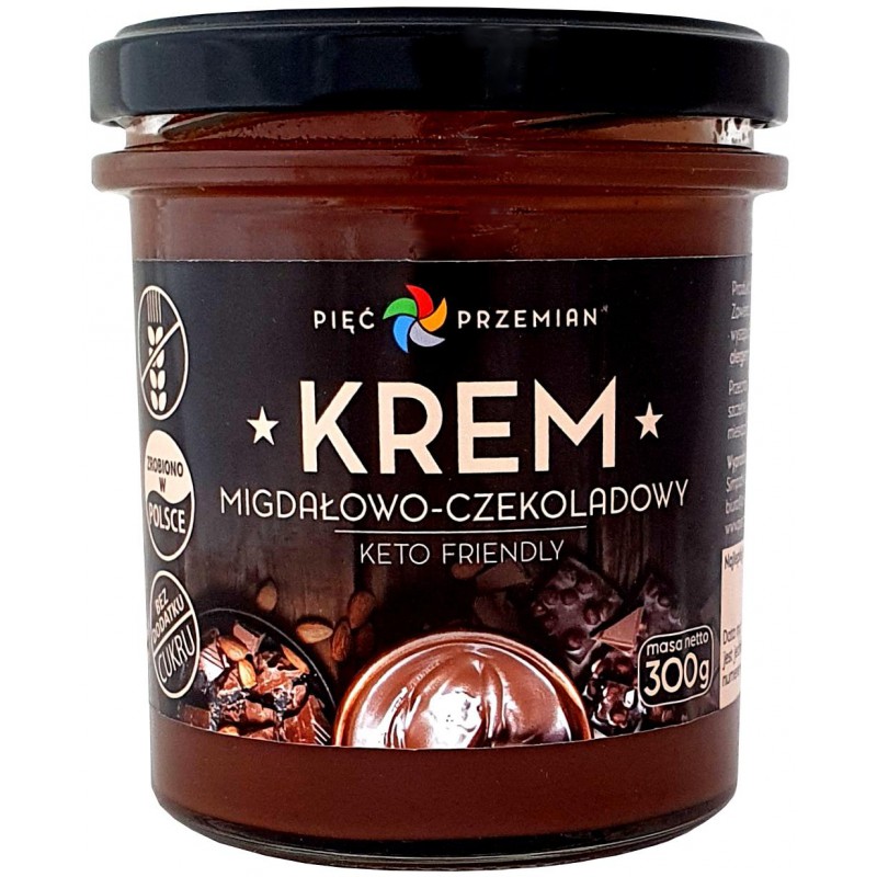 KREM MIGDAŁOWO - CZEKOLADOWY BEZ DODATKU CUKRÓW BEZGLUTENOWY (KETO) 300 g - PIĘĆ PRZEMIAN