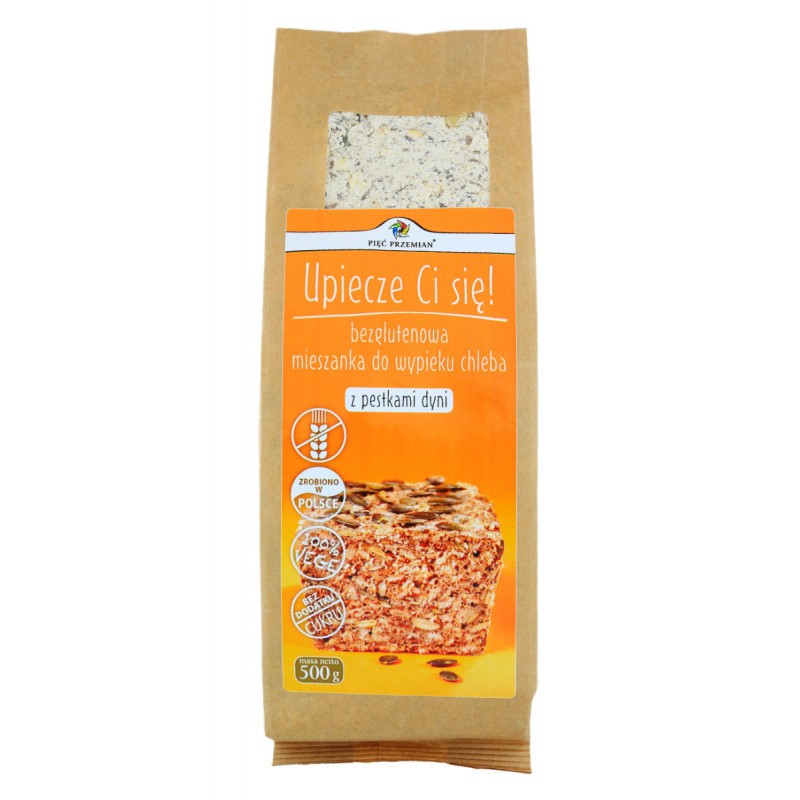 MIESZANKA DO WYPIEKU CHLEBA Z PESTKAMI DYNI BEZGLUTENOWA 500 g - PIĘĆ PRZEMIAN