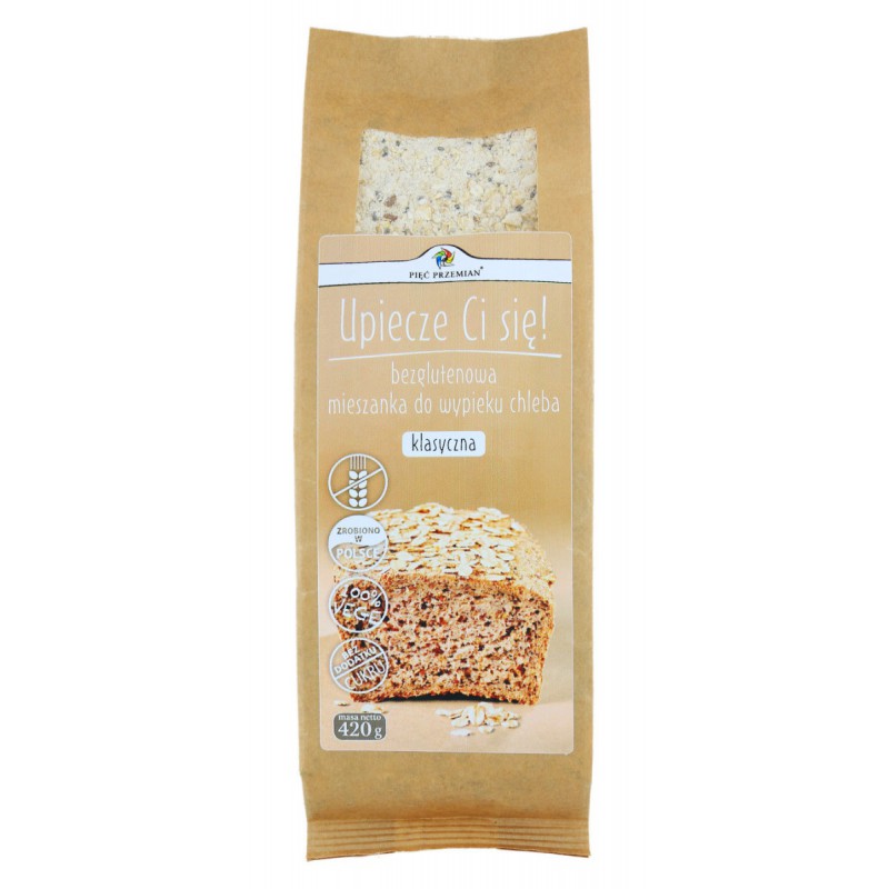 MIESZANKA DO WYPIEKU CHLEBA KLASYCZNA BEZGLUTENOWA 420 g - PIĘĆ PRZEMIAN