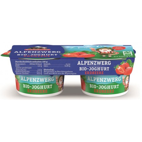 JOGURT TRUSKAWKOWY (3,9 % TŁUSZCZU W MLEKU) BEZGLUTENOWY BIO (2 x 100 g) 200 g - BERCHTESGADENER LAND