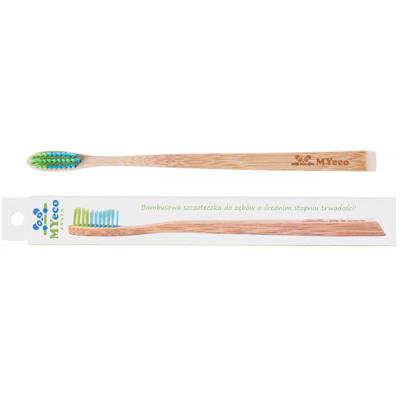 SZCZOTECZKA DO ZĘBÓW BAMBUSOWA SLIM ZIELONO - NIEBIESKA O ŚREDNIM STOPNIU TWARDOŚCI - MYECOBRUSH