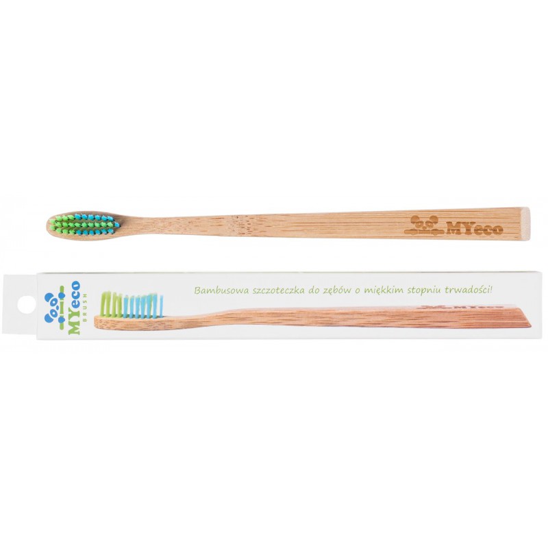 SZCZOTECZKA DO ZĘBÓW BAMBUSOWA SLIM ZIELONO - NIEBIESKA MIĘKKA - MYECOBRUSH