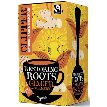 HERBATKA IMBIROWA Z KURKUMĄ I PIEPRZEM CZARNYM (RESTORING ROOTS) FAIR TRADE BIO (20 x 1,8 g) 36 g - CLIPPER