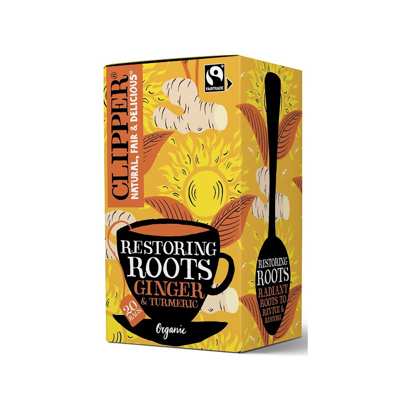 HERBATKA IMBIROWA Z KURKUMĄ I PIEPRZEM CZARNYM (RESTORING ROOTS) FAIR TRADE BIO (20 x 1,8 g) 36 g - CLIPPER