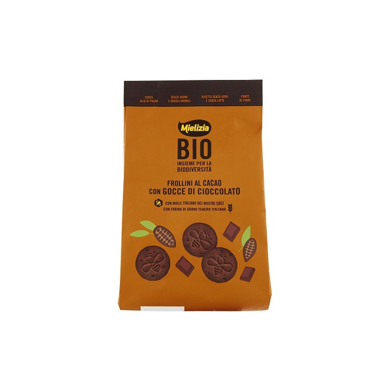 CIASTKA FROLLINI KAKAOWE Z KROPLAMI GORZKIEJ CZEKOLADY BIO 300 g - MIELIZIA