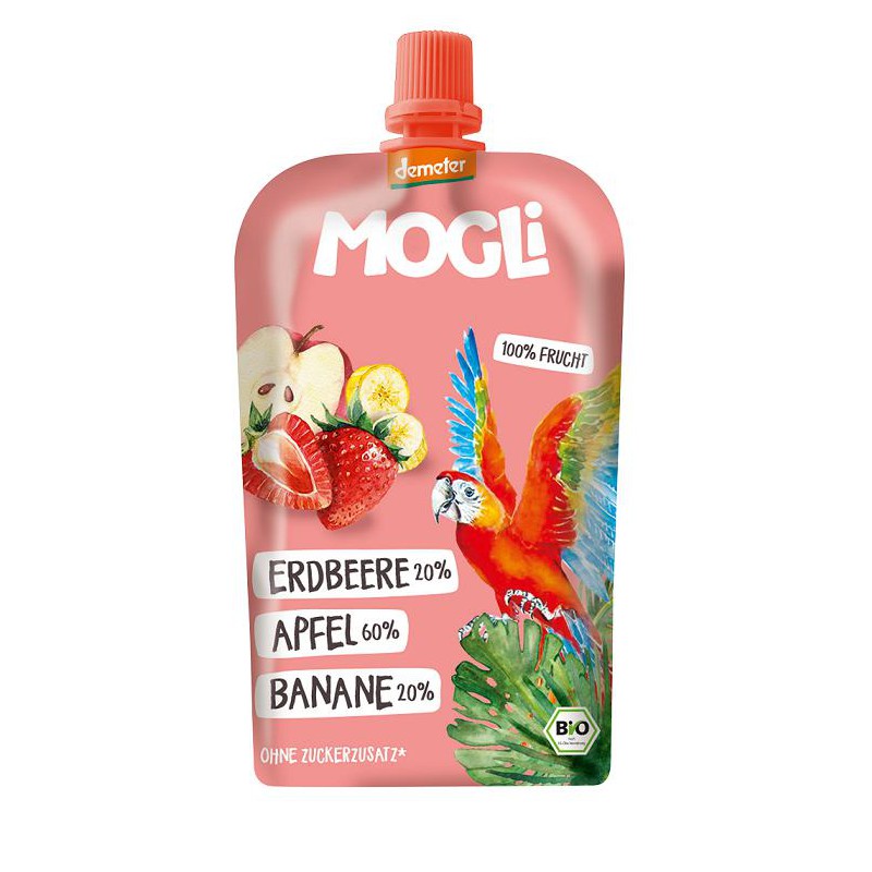 PRZECIER OWOCOWY JABŁKO - BANAN - TRUSKAWKA BEZ DODATKU CUKRÓW DEMETER BIO 120 g - MOGLI