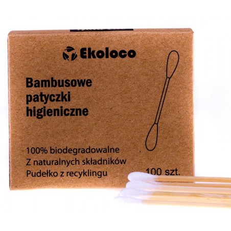 PATYCZKI HIGIENICZNE BAMBUSOWE Z BAWEŁNĄ 100 szt. - EKOLOCO