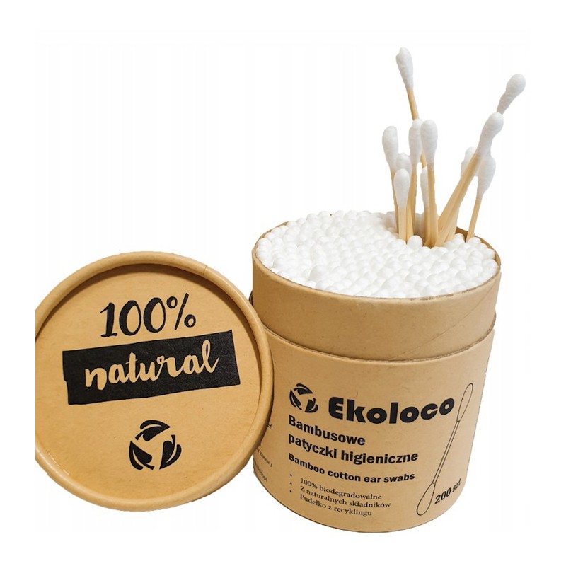 PATYCZKI HIGIENICZNE BAMBUSOWE Z BAWEŁNĄ 200 szt. - EKOLOCO