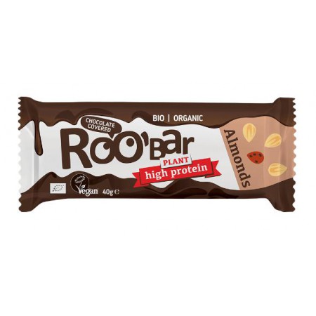 BATON PROTEINOWY Z MIGDAŁAMI W POLEWIE Z GORZKIEJ CZEKOLADY BEZGLUTENOWY BIO 40 g - ROOBAR