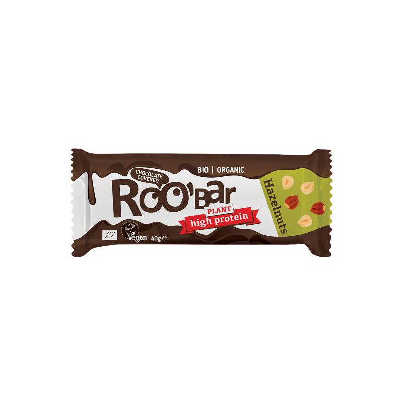 BATON PROTEINOWY Z ORZECHAMI LASKOWYMI W POLEWIE Z GORZKIEJ CZEKOLADY BEZGLUTENOWY BIO 40 g - ROOBAR