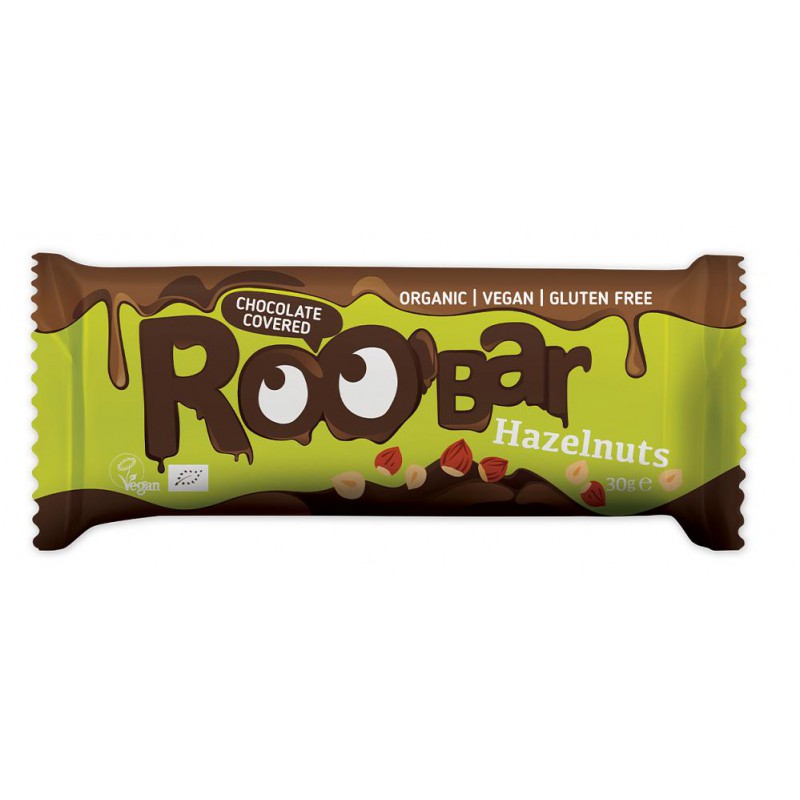 BATON Z ORZECHAMI LASKOWYMI W POLEWIE Z GORZKIEJ CZEKOLADY BEZGLUTENOWY BIO 30 g - ROOBAR