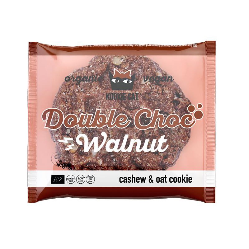 CIASTKO WEGAŃSKIE Z CZEKOLADĄ I ORZECHAMI WŁOSKIMI BEZGLUTENOWE BIO 50 g - KOOKIE CAT