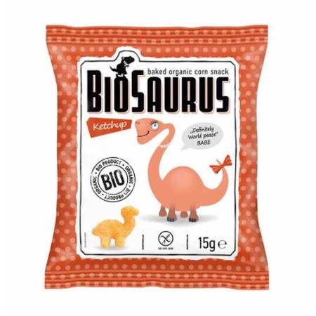Chrupki kukurydziane Dinozaury o smaku ketchupowym BEZGL. BIO 15 g BioSaurus