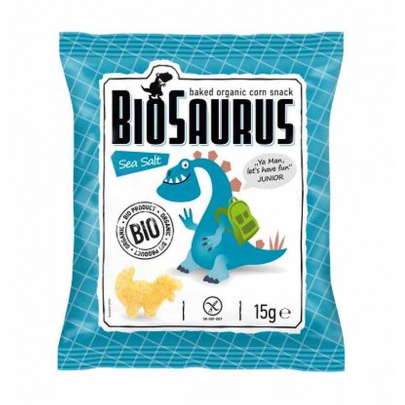 Chrupki kukurydziane Dinozaury z solą morską BEZGL. BIO 15 g BioSaurus