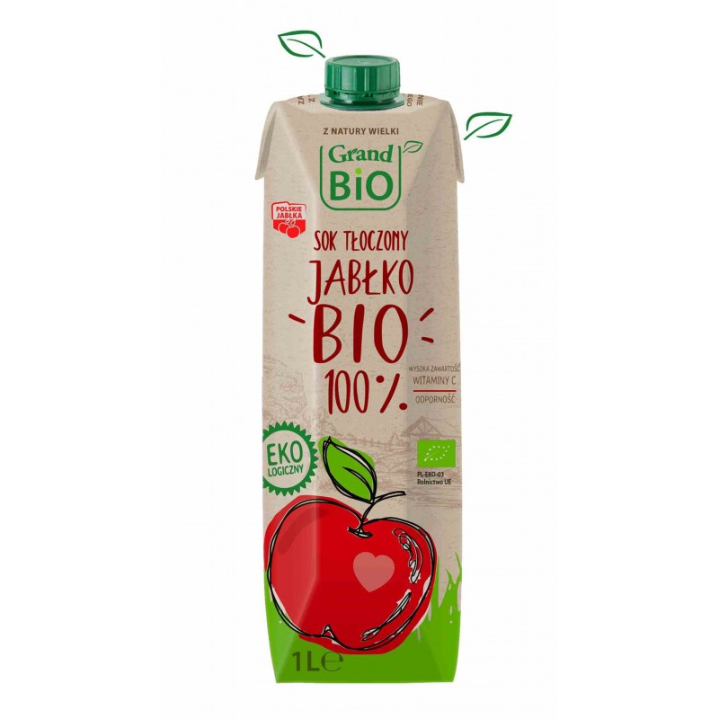 Sok jabłkowy tłoczony 100% NFC BIO 1 l
