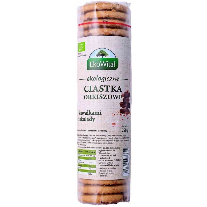 Ciastka orkiszowe pełnoziarniste z kawałkami czekolady BIO 250 g