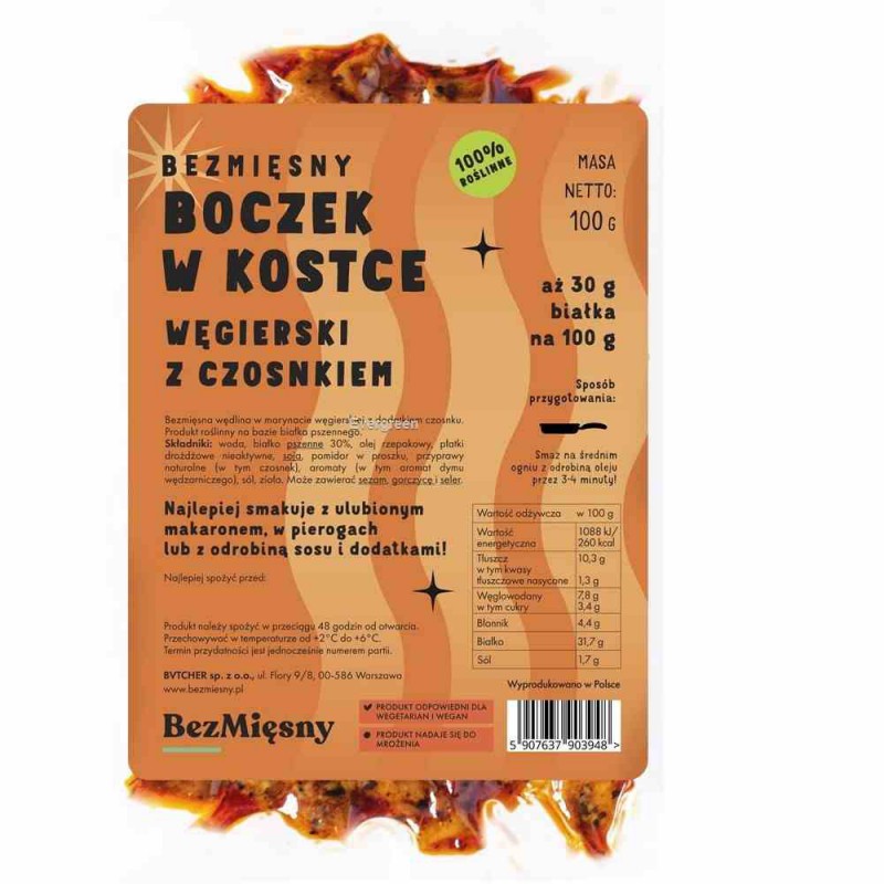 Wegański boczek w kostce w stylu węgierskimz czosnkiem 100 g