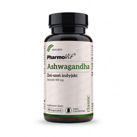 Ashwagandha Żeń-szeń indyjski 4:1 400 mg 90 kaps | Classic Pharmovit