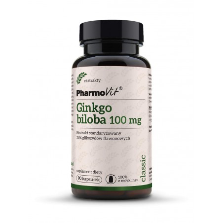 Ginkgo biloba 100 mg standaryzowany 24% glikozydów flawonowych 90 kaps | Classic Pharmovit