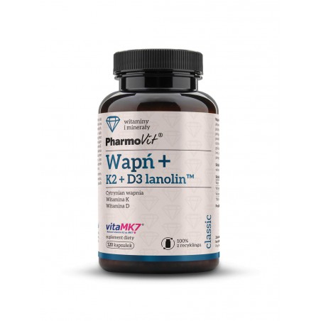 Wapń + K2 + D3 lanolin™ 120 kaps | Classic Pharmovit