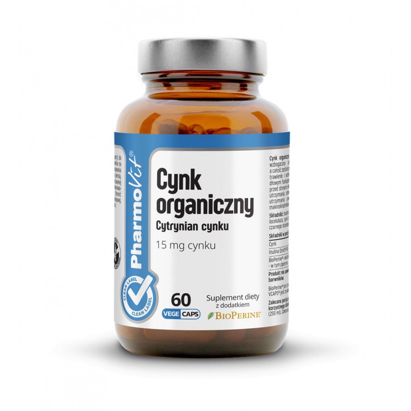 Cynk organiczny Cytrynian cynku 15 mg 60 kaps Vcaps® | Clean Label Pharmovit
