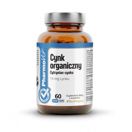 Cynk organiczny Cytrynian cynku 15 mg 60 kaps Vcaps® | Clean Label Pharmovit