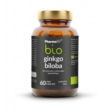 Ginkgo biloba bio - ekstrakt bio z miłorzębu japońskiego 60 kaps Vcaps® Plus | Pharmovit bio