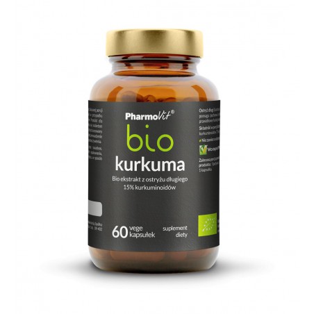 Kurkuma bio - ekstrakt bio z ostryżu długiego 15% kurkuminoidów 60 kaps Vcaps® Plus | Pharmovit bio