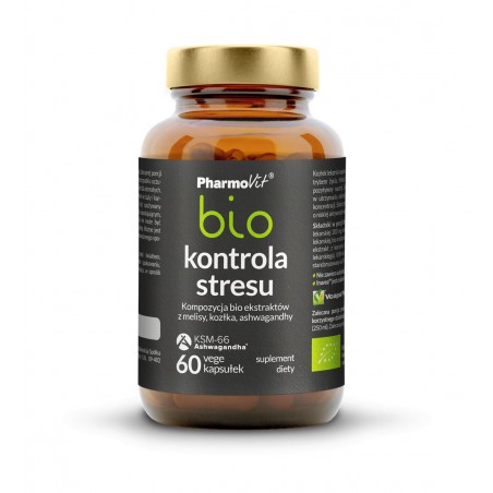 Kontrola stresu bio - Kompozycja ekstraktów bio z melisy, kozłka i ashwagandhy 60 kaps Vcaps® Plus | Pharmovit bio