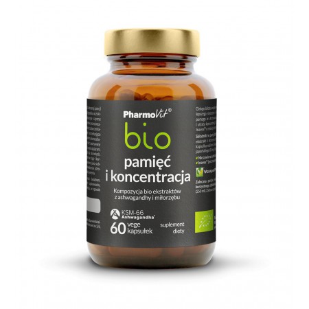 Pamięć i koncentracja bio - Kompozycja ekstraktów bio z ashwagandhy i miłorzębu 60 kaps Vcaps® Plus | Pharmovit bio