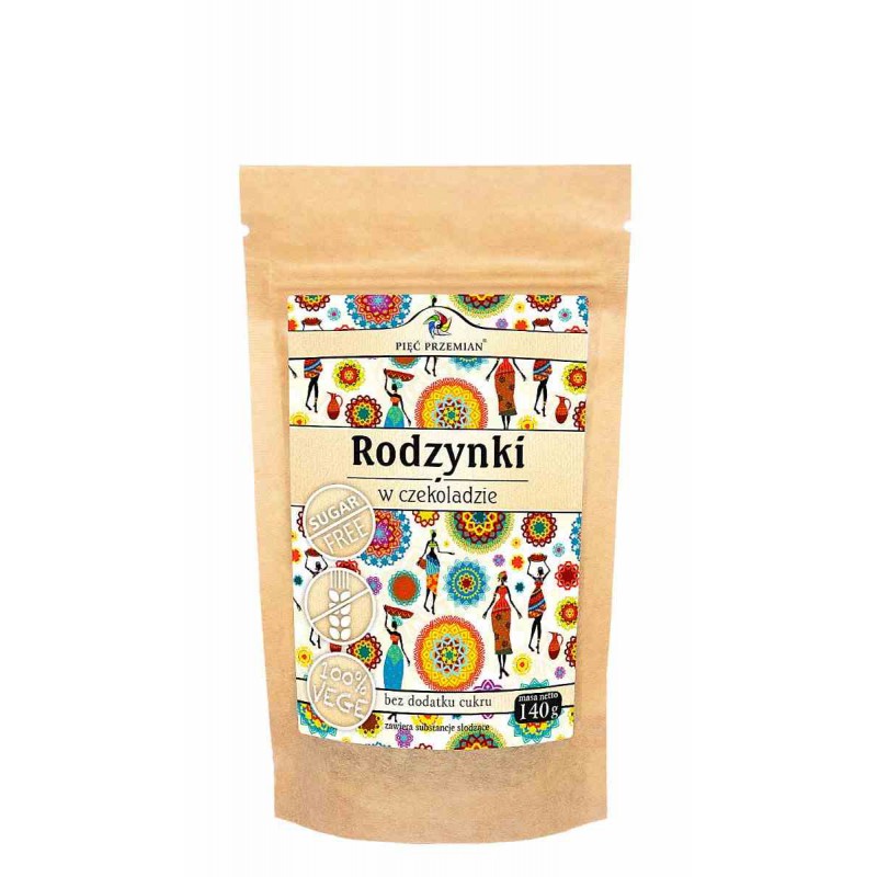 Rodzynki w czekoladzie bez cukru 140 g - Pięć Przemian