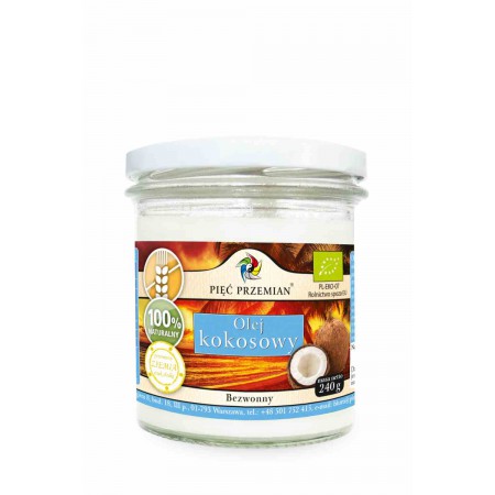 Olej kokosowy BIO bezwonny 240 g - Pięć Przemian