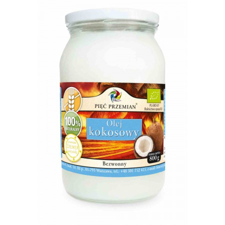 Olej kokosowy BIO bezwonny 800 g - Pięć Przemian