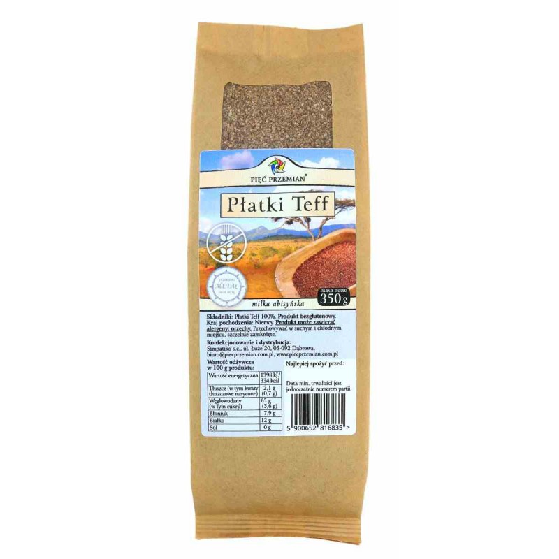 Płatki teff  brązowe bezglutenowe 350 g - Pięć Przemian