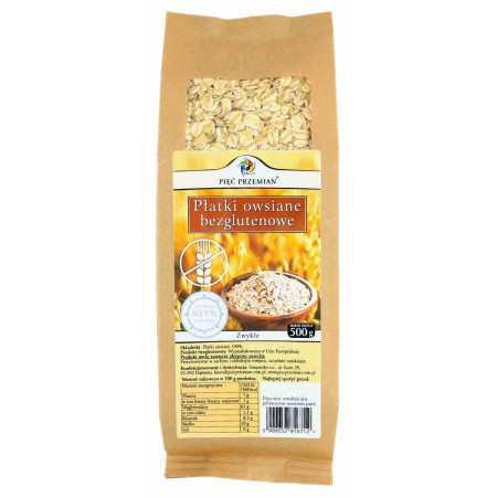 Płatki owsiane bezglutenowe zwykłe 500 g - Pięć Przemian