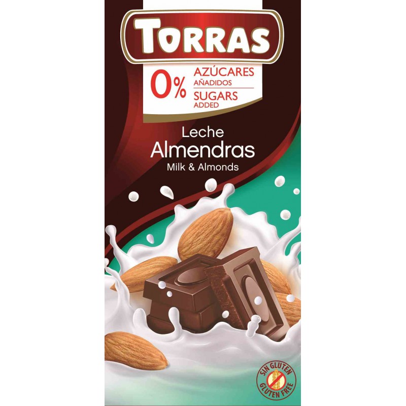Czekolada mleczna z migdałami bez dodatku cukru 75 g - Torras