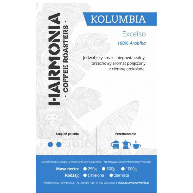 Kawa mielona Excelso Kolumbia 100% Arabika 250 g - Harmonia Palarnia Kawy