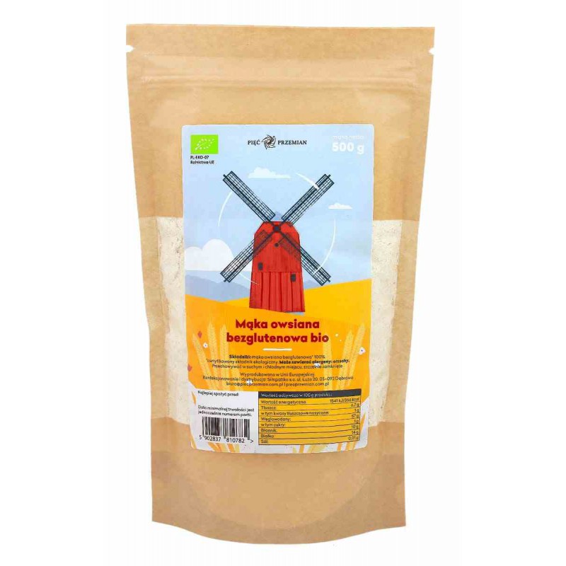Mąka owsiana BIO bezglutenowa 500 g - Pięć Przemian